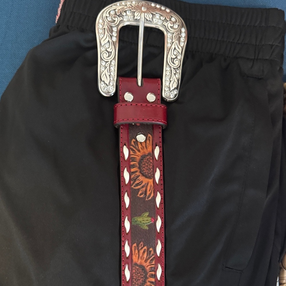 Red Leather Sunflower Western Belt